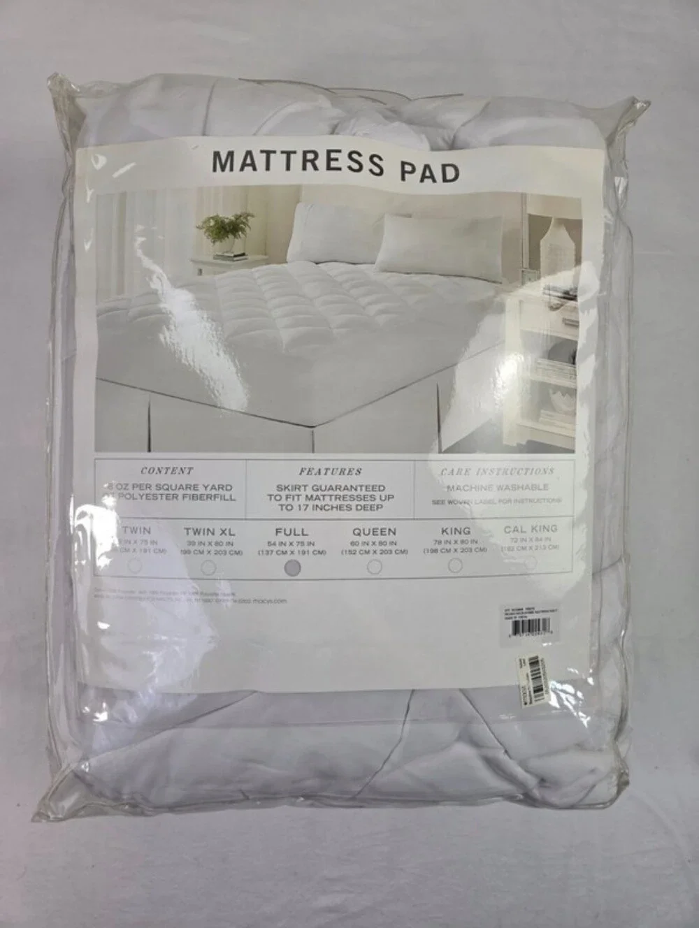 Macys White Quilted Plush Top Mattress Pad Full Size Deep Pocket Microfiber NWT